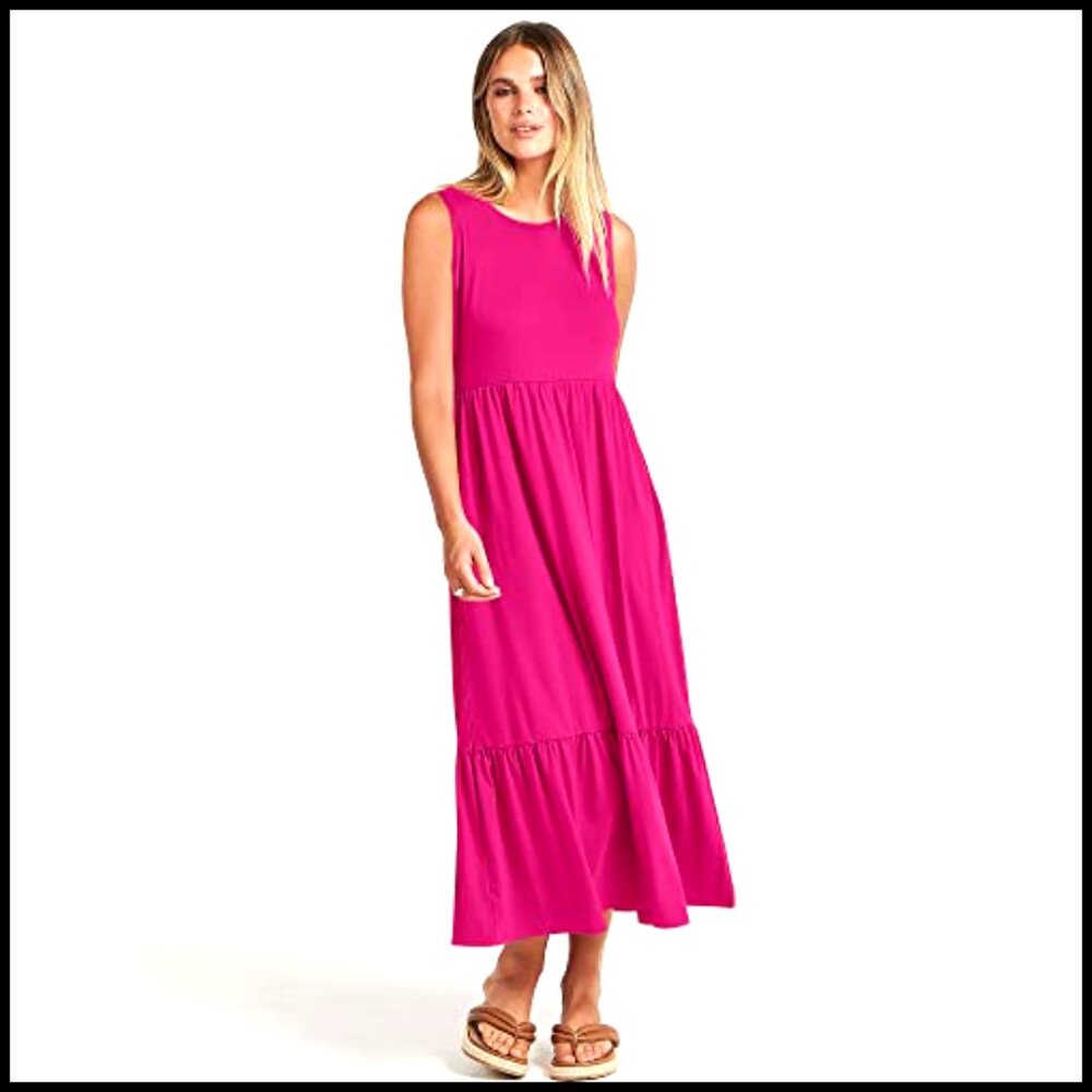 Sleeveless Maxi Dress with Pockets, Elastic Waist, Tiered Design, Rayon Blend - Picture 4 of 7